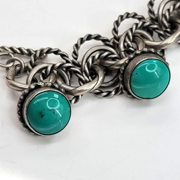 Aaron Toadlena Bracelet 1995 Sterling Silver and Green Turquoise Navajo JS8133 - Picture 5 of 16